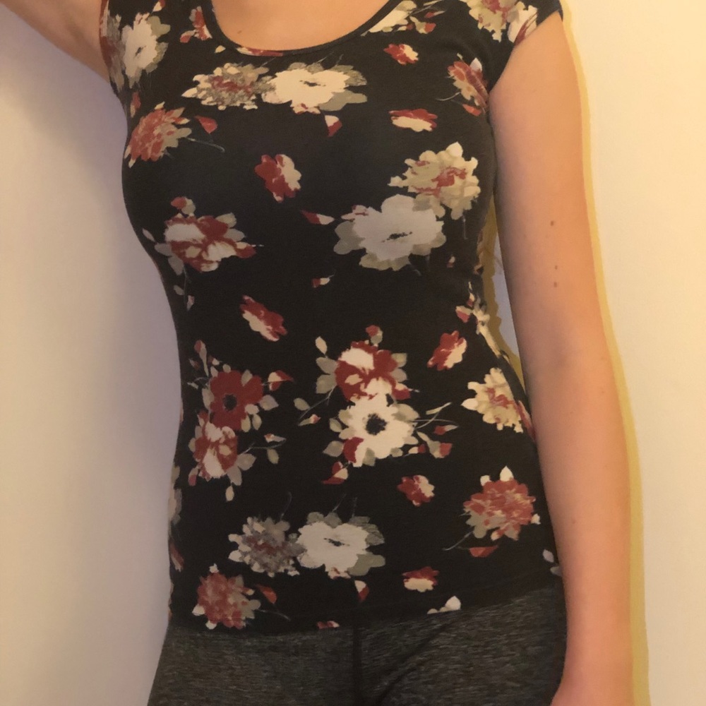 floral tight long tee shirt